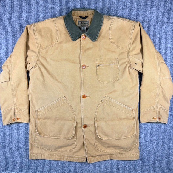 L.L. Bean Other - Vintage L.L.Bean Barn Coat Mens Tan Canvas PrimaLoft Lined Corduroy Collar